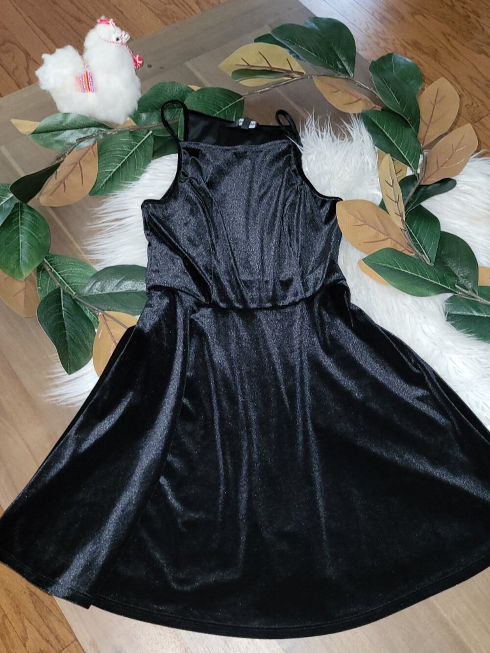 Speechless Black Velour a line mini dress skater style party casual dress L